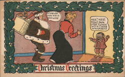 Comic Christmas Greetings, Child Sees Through Santa's Disguise Postcard