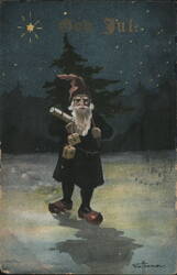 "God Jul" Gnome with Telescope and Christmas Tree by Elo Hammar Postcard