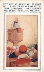Comic Preacher Sermon on Hell, Collection for Heating Apparatus Postcard