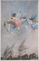 Fairies Flying & Dropping Rose Petals, from The Little Fairy Sister Postcard