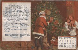Santa Claus Decorating Christmas Tree, Cameron Trust Co. Bank Ad, 1910 Postcard