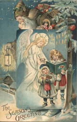 The Season's Greeting with Santa Claus, Angel, and Children Postcard