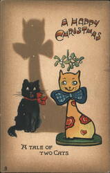 A Happy Christmas: A Tale of Two Cats with Mistletoe Postcard