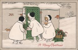 Children Delivering Christmas Gifts in Snow, Welcome, MN Postcard