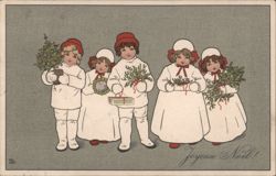 Joyeux Noël! Children with Christmas Tree and Gifts by Paul Ebel Postcard