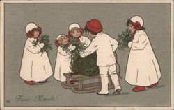 Children Bringing Home Christmas Tree, Buon Natale! Postcard