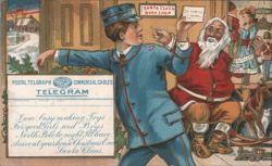 Boy Telegraph Messenger Delivers Telegram to Santa Claus Workshop Postcard