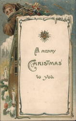 Santa Claus Christmas Greeting with Candles and Holly Postcard