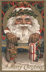 Santa Claus with Toys and Sleigh, A Merry Christmas Postcard