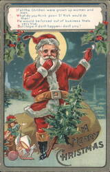 Santa Claus with Humorous Poem, Children, Toys, Merry Christmas Postcard