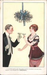 Man & Woman Toasting Under Mistletoe for Urodonal Health Advertisement Postcard