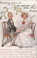 Humorous Christmas Couple Under Mistletoe - Wishing You an Ex-Squeeze-It Time Postcard