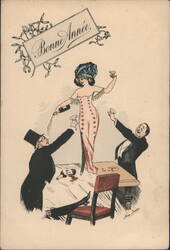 Bonne Année New Year's Celebration with Champagne Toast Postcard