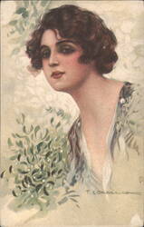Beautiful Woman with Mistletoe by T. Corbell Postcard