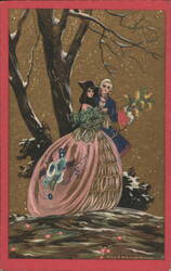 Couple in 18th Century Attire in Snowy Woods by P. Corbelli Postcard