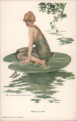 Woman on Lily Pad with Butterfly, Pond Lillies by Lou Mayer Postcard