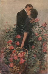 Couple Kissing in Rose Garden by Mary Horsfall Postcard