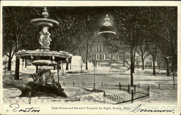 State House And Brewer's Fountain By Night Boston Massachusetts