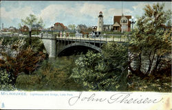 Lighthouse And Bridge S, Lake Park Postcard