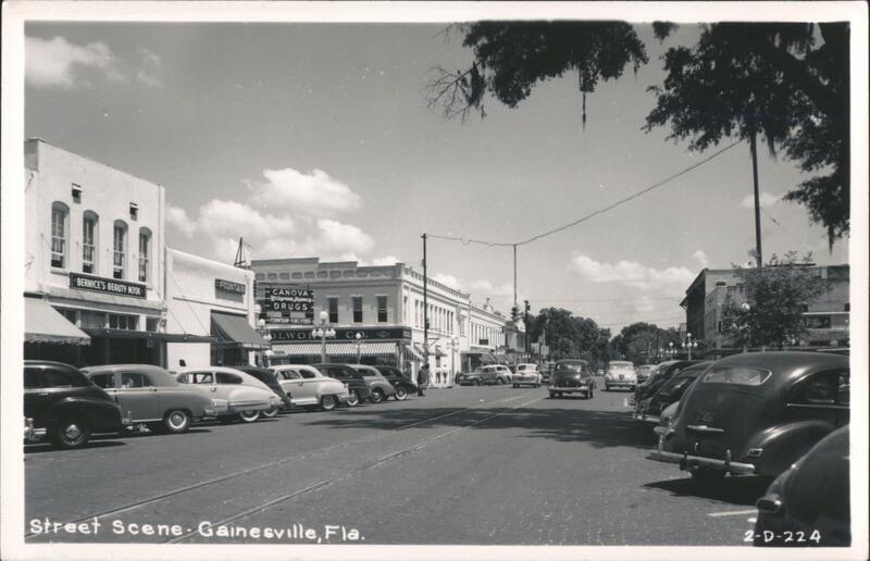 Downtown Gainesville Florida Street Scene Vintage Postcard View