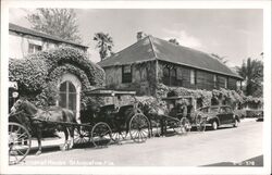 The Oldest House, Horse Carriages, Vintage Car Postcard