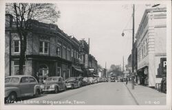 Street Scene, Rogersville, Tennessee - City Drug Co. Postcard