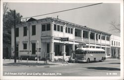 Pittman Hotel and Cafe, Goat Cart, Bus Postcard