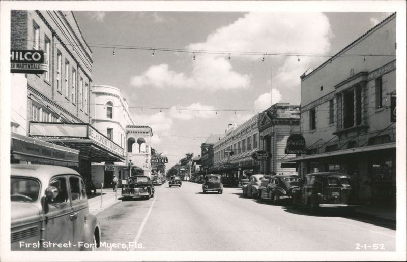 First Street Scene with Cars and Businesses - Fort Myers, FL Florida