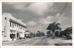 Street Scene with Rexall Drugs and Standard Oil, Lake Alfred FL Postcard