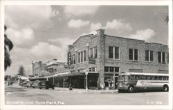 Avon Park Street Scene with Greyhound Bus and Palms Restaurant Postcard