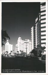 Ocean Front Hotels Along Collins Avenue Postcard