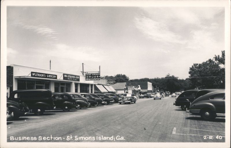 Business Section Street Scene with McLendon's Grocery, O'Quinn & Son Saint Simons Georgia