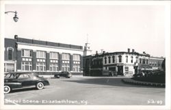 Downtown Street Scene with Vintage Cars Postcard