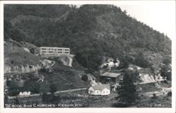 School and Churches on Hillside Postcard