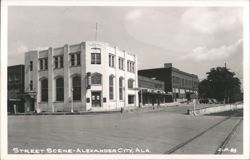 Alexander City Bank and Russell Hotel Street Corner Postcard