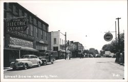 Street Scene with The Electric Store and Res's Fine Foods Postcard