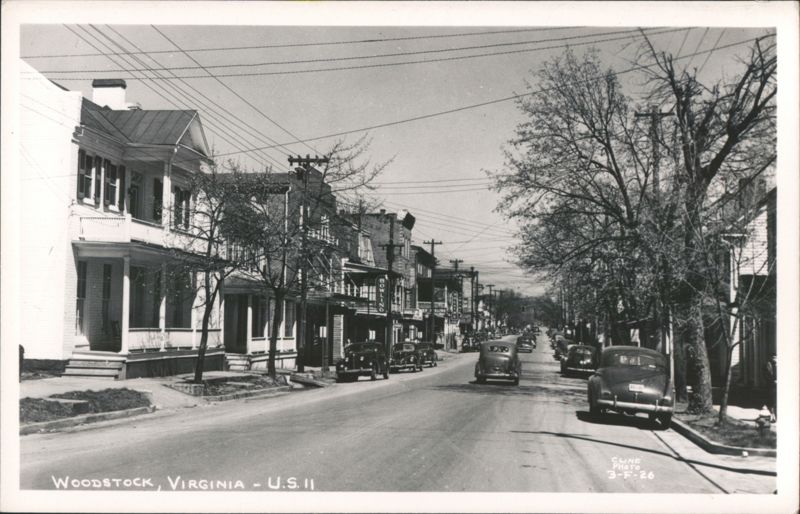 Street Scene with Vintage Cars and Storefronts on U.S. 11 Woodstock Virginia