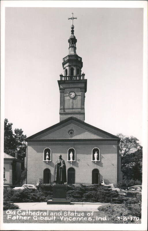 Old Cathedral and Statue of Father Gibault Vincennes Indiana