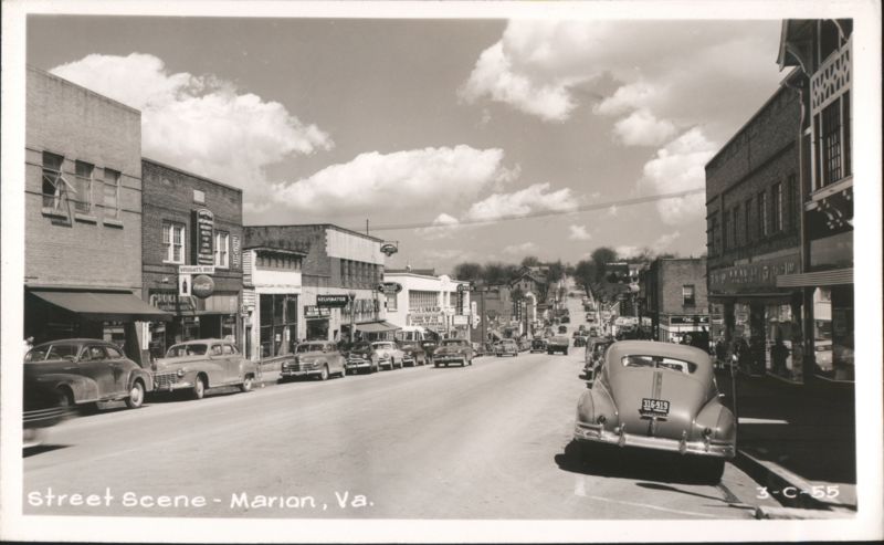 Street Scene with Vintage Cars and Storefronts Marion Virginia