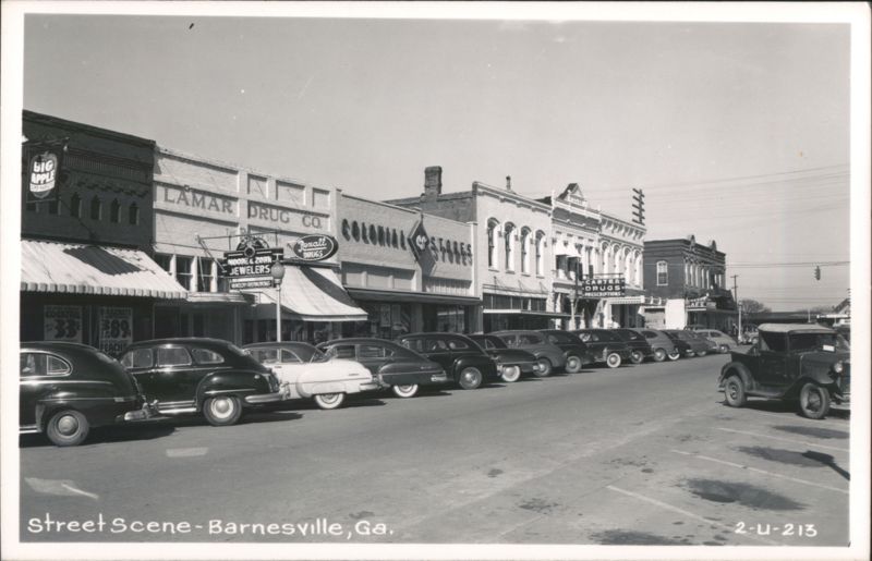 Street Scene with Vintage Cars and Storefronts Barnesville Georgia