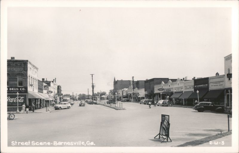 Downtown Street Scene with Vintage Cars and Storefronts Barnesville Georgia