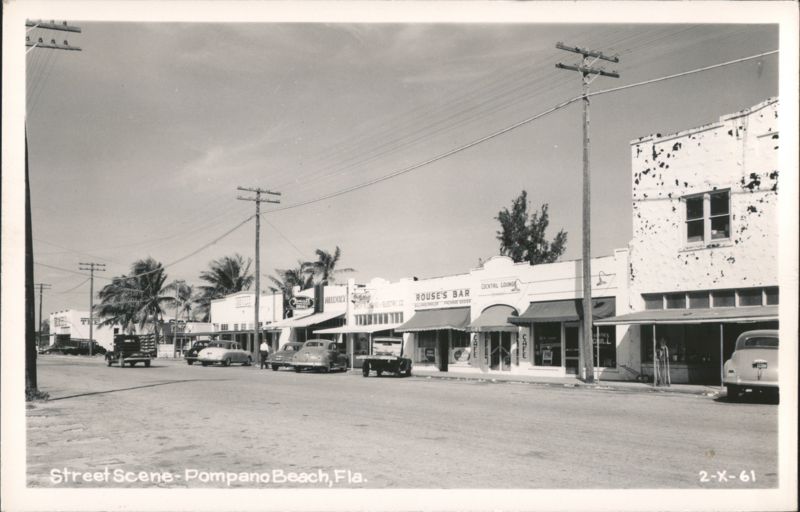 Street Scene with Rouse's Bar and Rexall Drugs Pompano Beach Florida