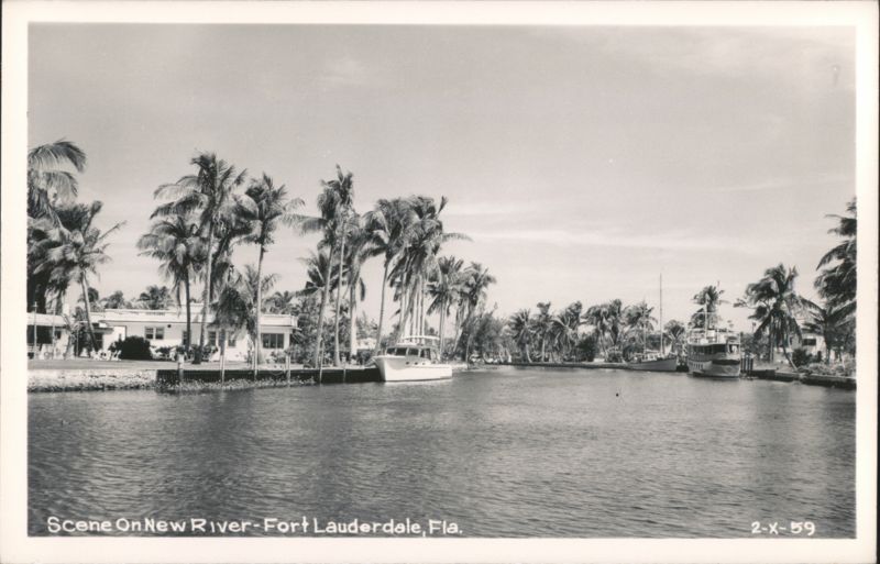 Scene On New River with Docked Boats Fort Lauderdale Florida