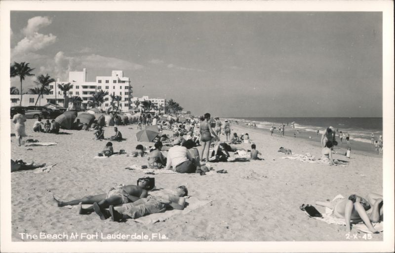 Crowded scene with sunbathers on the beach Fort Lauderdale Florida