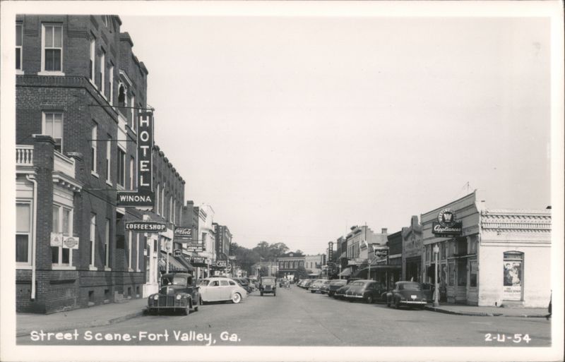 Street Scene with Vintage Cars and Storefronts Fort Valley Georgia
