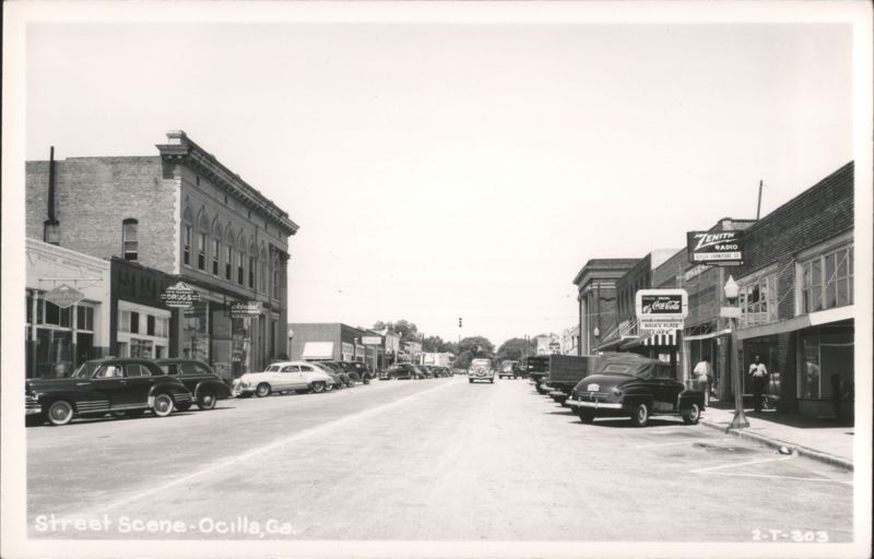 Street Scene with Vintage Cars and Shops, Ocilla, GA Georgia