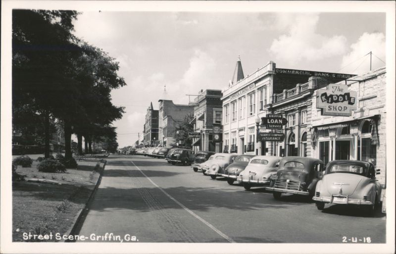 Street Scene with 1940s Cars, Griffin, Ga. Georgia