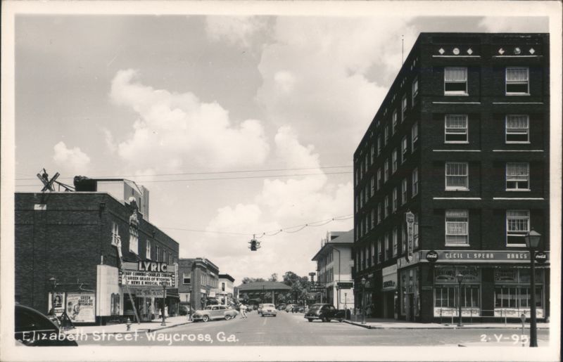 View of Elizabeth Street with Lyric Theatre and Cecil L. Spear Drugs Waycross Georgia