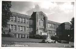 Radford High School with Vintage Car Parked in Front Postcard