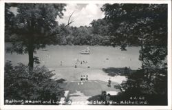 Bathing Beach and Lake, Spring Mill State Park Postcard